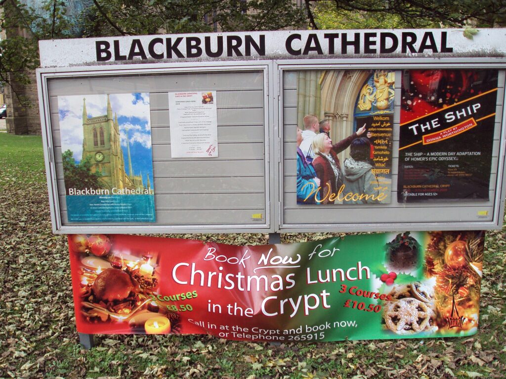 Blackburn Cathedral information board, Lancashire, England