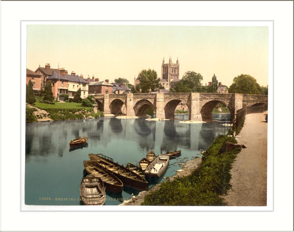 Cathedral and Wye bridge Hereford England